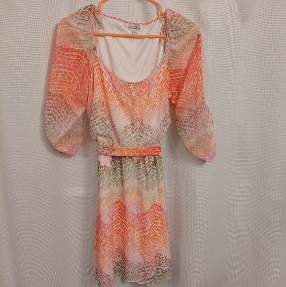 SPEECHLESS dress. Color coral/peach. Animal print chiffon overlay size small - Picture 1 of 8